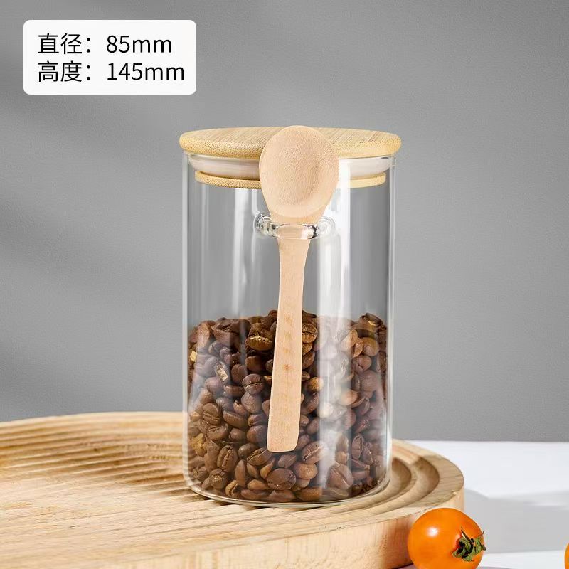 Tarro de almacenamiento de granos de café Tarro de vidrio sellado con cuchara Botella pequeña Caja de almacenamiento de frijoles Tarro de almacenamiento de café en polvo Tarro de té