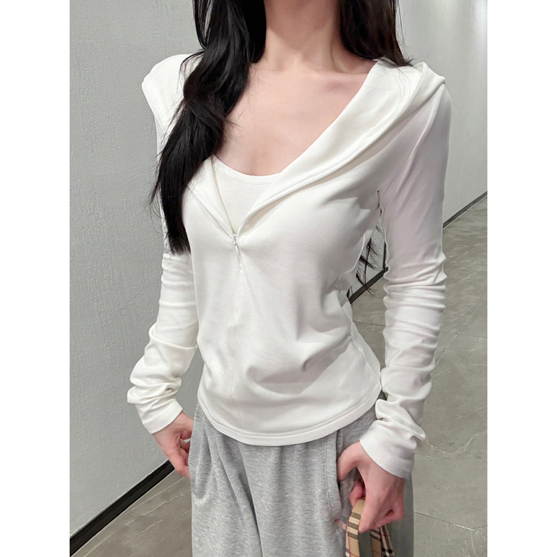 Early Autumn New Hooded T-Shirt Sweatshirt Women's Spring & Fall Korean Style Slimming Look Casual Versatile Long-Sleeved Top Jacket