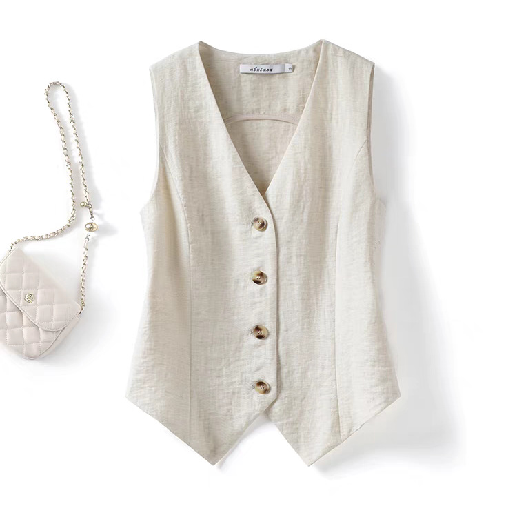 Cross-Border Thin Linen Suit Vest Women's Outerwear 5 Summer New Vest Layered Stylish Black Cardigan
