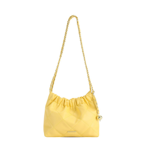 Korean version of fashionable armpit bag for women  summer new style rhombus trendy chain bag textured shoulder bucket bag