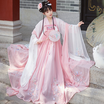 Women Chinese hanfu blue pink embroidered Ancident folk costumes Fairy Dresses Film drama cosplay Ru skirt three-piece tourist photos shooting model show kimono 