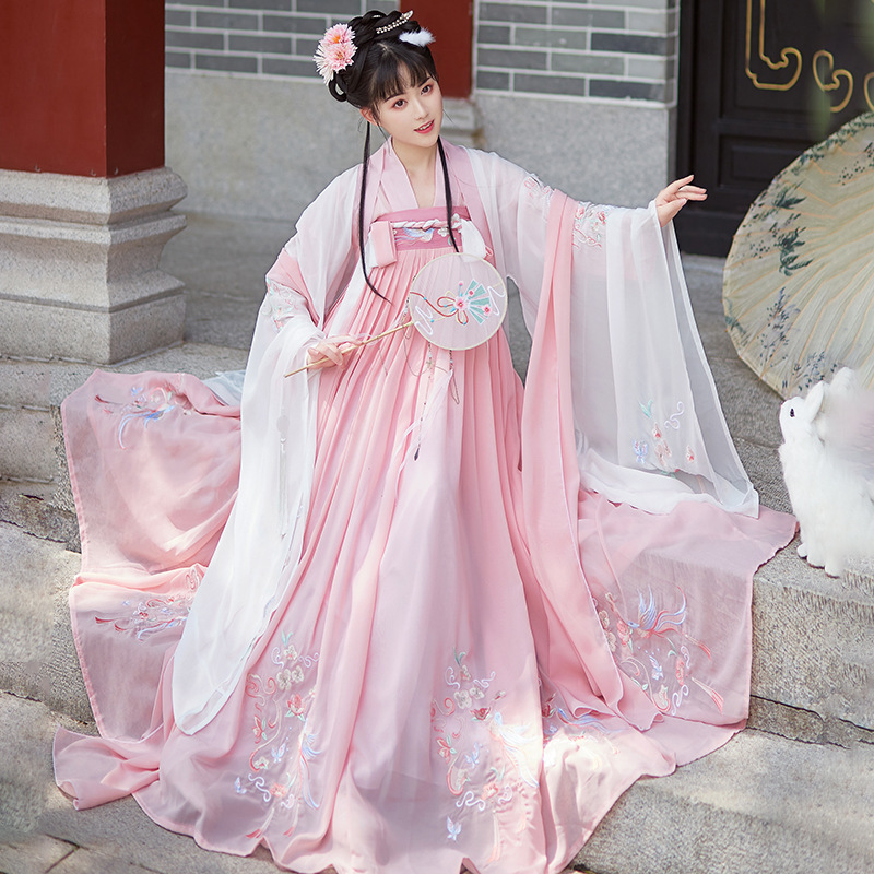 Women Chinese hanfu blue pink embroidered Ancident folk costumes Fairy Dresses Film drama cosplay Ru skirt Women Chinese hanfu blue pink embroidered Ancident folk costumes Fairy Dresses Film drama cosplay Ru skirt