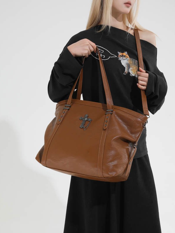 Bolsa de moda retro de gran capacidad simple de textura sólida de alta calidad, bolso de brazo de mujer de todos los días.