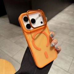 肤感镜头支架适用iPhone17PROMAX橙色手机壳磨砂磁吸苹果16防摔硬