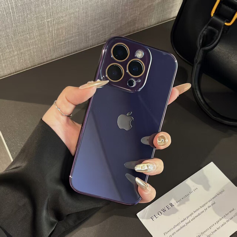 电镀冰感玻璃原机色适用iPhone16手机壳15纯色14情侣13新款12外壳|undefined