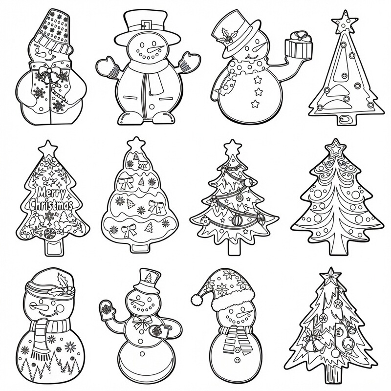 Christmas DIY Cartoon Graffiti Decoration Christmas Tree Atmosphere Minimalist Line Art Coloring Paper Hanging Ornaments Crafts