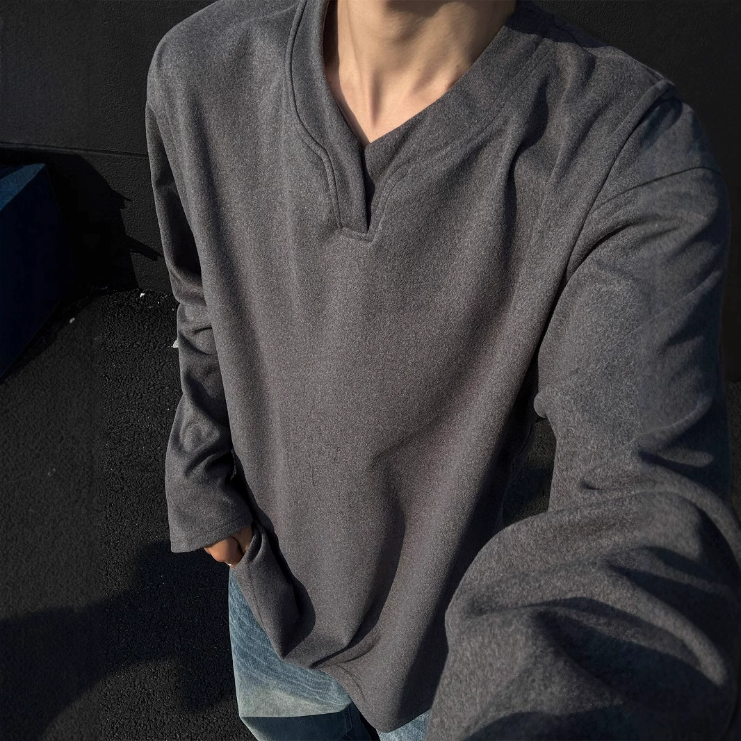 Футболка с длинным рукавом с V-образным вырезом весом 280 г для мужчин осень-зима cleanfit американский прилив с нижней рубашкой свитер