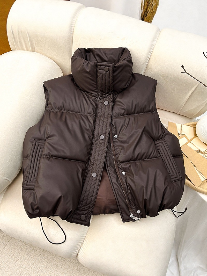 Chaqueta de algodón de pluma pequeña chaleco de mujer chaleco exterior de color puro otoño y invierno sin mangas chaqueta de hombro de moda