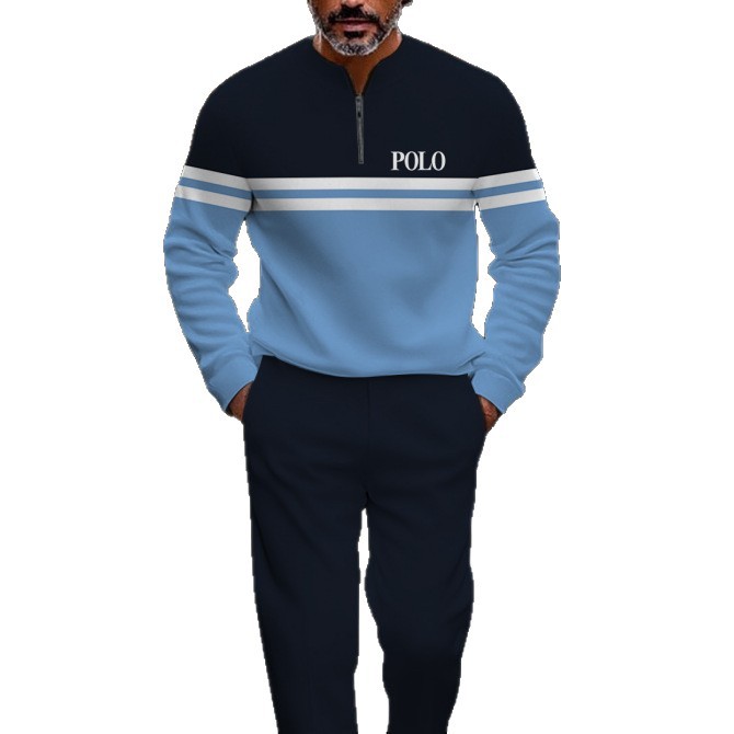 Men's Half-Zip Sportswear Set – Casual Round Neck Top & Relaxed Fit Trousers (Black/Grey, S-XXXL)_viptrois.com
