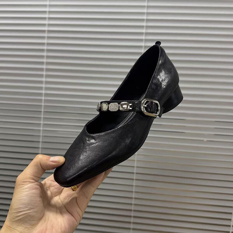 巨好看平底浅口单鞋女方头一字带玛丽珍鞋绝美软羊皮不累脚配裙子|undefined