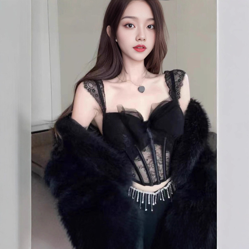 Fishbone Lace Butterfly Spicy Girl Camisole for Women, Summer Pure Desire Sexy Slim-Fit Bra for Inner Wear or Outer Wear