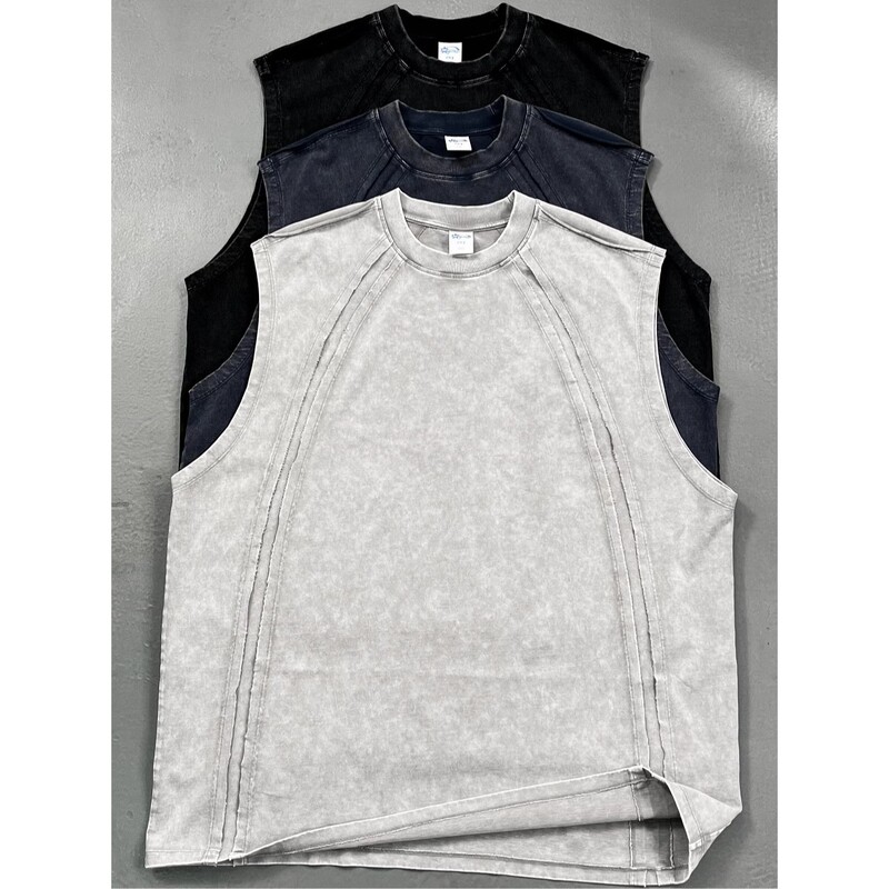 Vintage European and American High Street Hip-Hop Distressed Heavy Splicing Deconstructed Casual Vest Kanye Sleeveless T-Shirt Ins Men