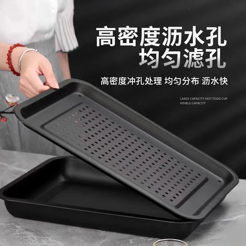 黑色不锈钢沥水茶盘长方茶台托便携双层储水式过滤水304盘子家用