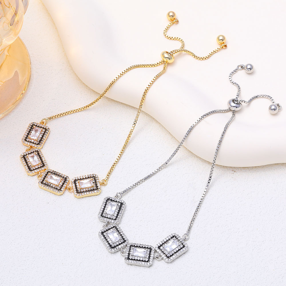 Fashion Minimalist Geometric Zircon Bracelet Light Luxury Adjustable High End Jewelry_voghion.com