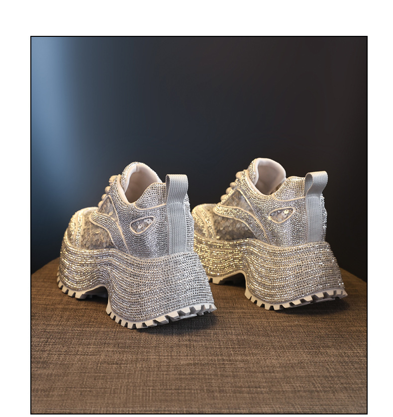 Giày sneaker nữ chunky đế dày lưới phối đá rhinestone — màu trắng chi tiết 20