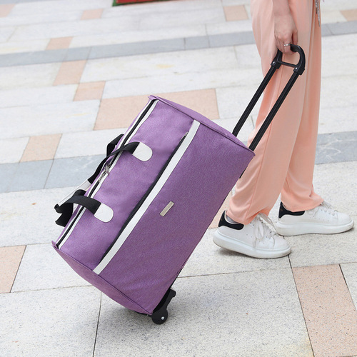 Travel bag trolley bag short-distance lightweight waterproof handbag solid color Oxford cloth large capacity luggage bag with printed logo