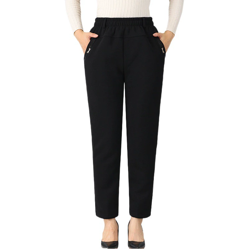 Зимние брюки из флиса для матери и ягненка, женские хлопковые брюки, верхняя одежда, для среднего и пожилого возраста, утепленные теплые брюки с высокой талией и флисовой подкладкой для бабушки