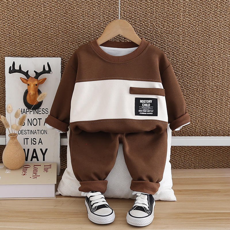 Tenue pour garçon 2024, nouvel ensemble deux pièces à capuche à manches longues élégant pour bébé, tendance de l'automne et des vêtements pour enfants_voghion.com