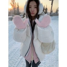 现 2025冬季新款韩国设计师八奶家双面光泽感连帽面包羽绒服