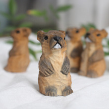 实木雕刻动物摆件可爱土拨鼠仿真模型家居摆饰外贸动物玩具礼品