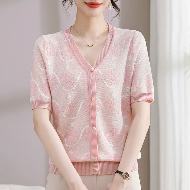 Женщины среднего возраста Новый весенний и осенний набор платка с короткими рукавами 40-летняя мама тонкая футболка с принтом