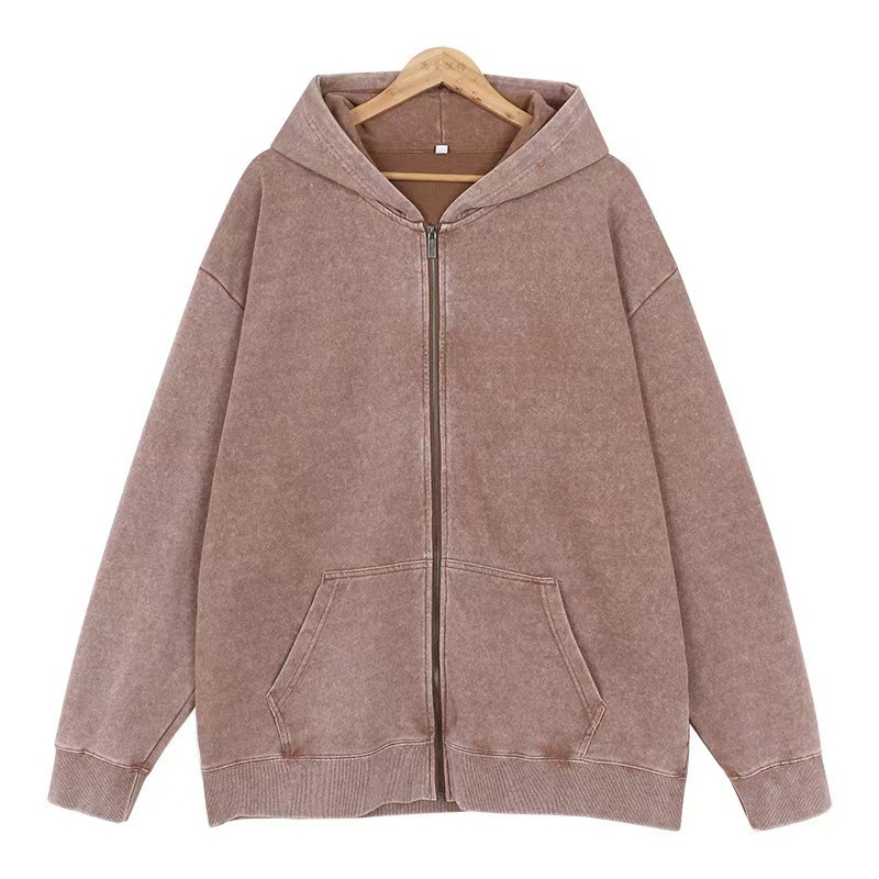 Cross-border otoño y invierno lavados con sudadera con capuz para hombres y mujeres 400g pesado gran anillo de lana estilo americano retro batítico hacer viejas camisas de moda