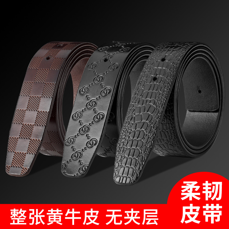 Cinturón de cuero genuino de los hombres patrón de cocodrilo cinturón sin cabeza antiguo sin plomo tira de cinturón de hebilla lisa