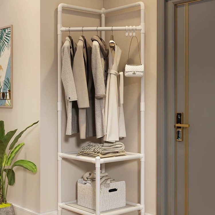 Simple Clothes Hanger Corner Coat Rack Home Bedroom Floor Storage Artifact Multi-functional Storage Rack Indoor Clothes Drying Rack