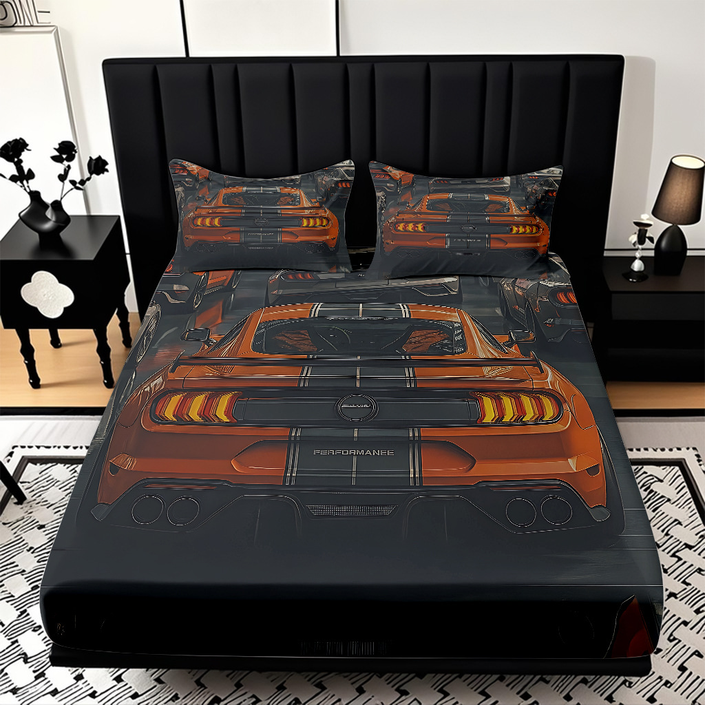 TEMU / JIT moda popular patrón de carreras 3D impresión digital cama de cama de cama kit de ropa de cama fábrica directa