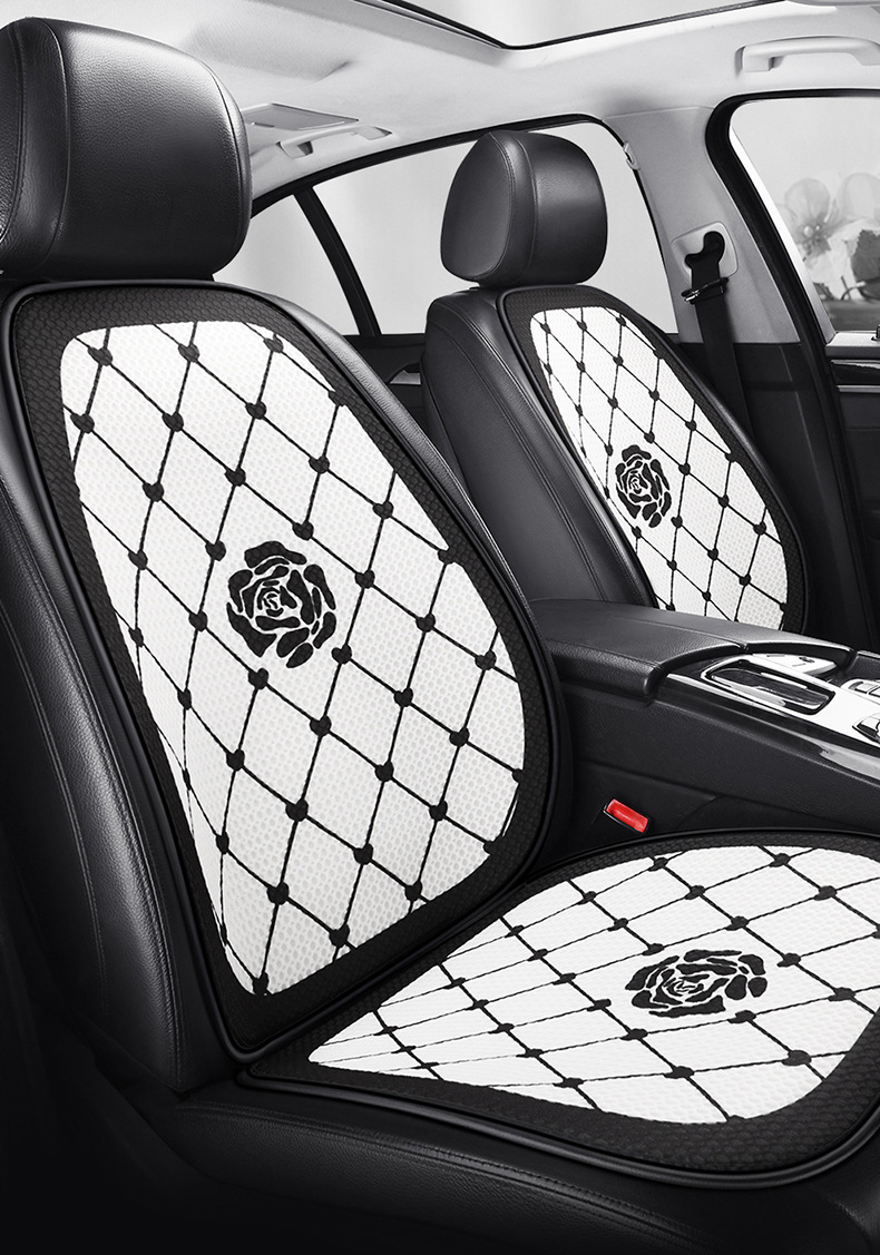 F009 Rose Flower Houndstooth Car Seat Cushion Four Seasons Universal Car Seat Cushion Comfortable Cartoon Cute Car Interior