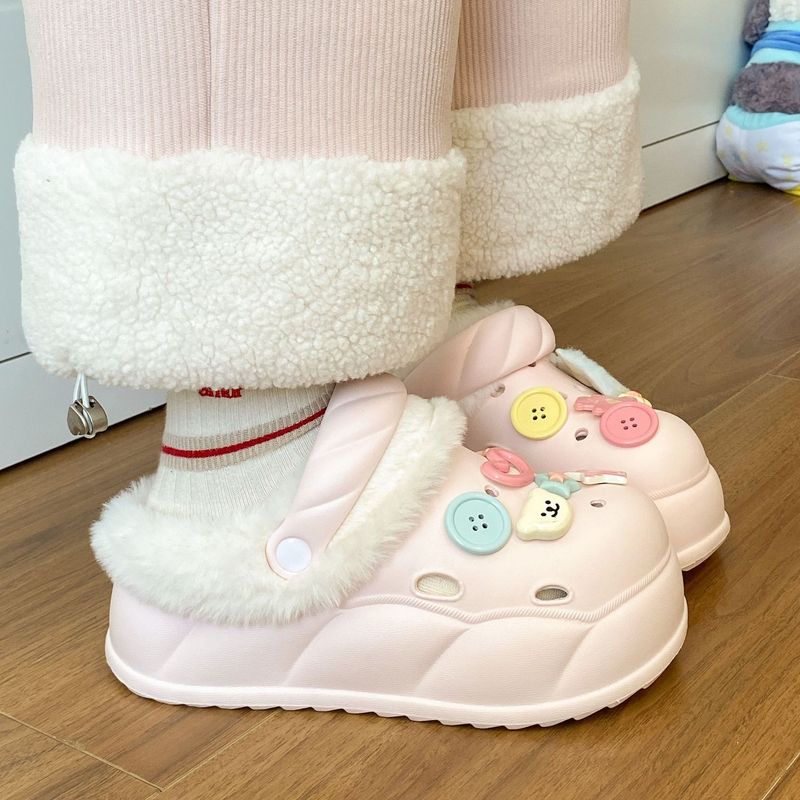 洞洞鞋女加绒冬季高级感可拆卸秋冬少女学生宿舍防滑防臭棉拖鞋|undefined
