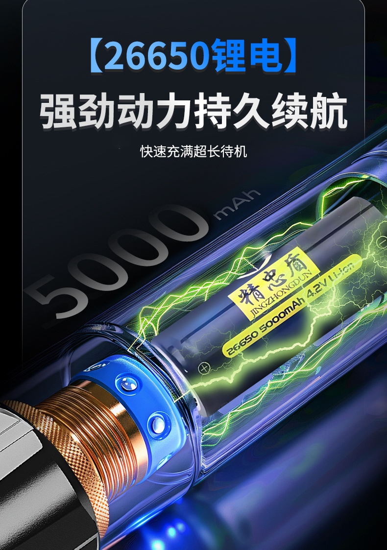 Jingzhong Shield Strong Light Flashlight Rechargeable Outdoor Ultra-Bright Long-Range 500m Multi-Functional Waterproof with Digital Display for Home Use