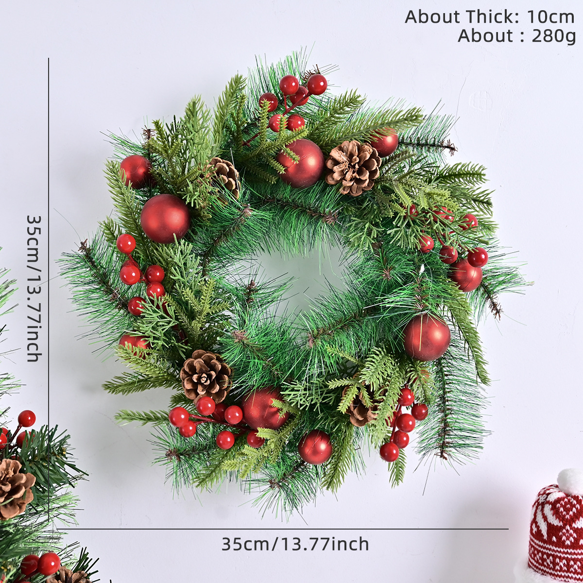 Corona navideña con piñas – imitación pino, para ventanas/puertas