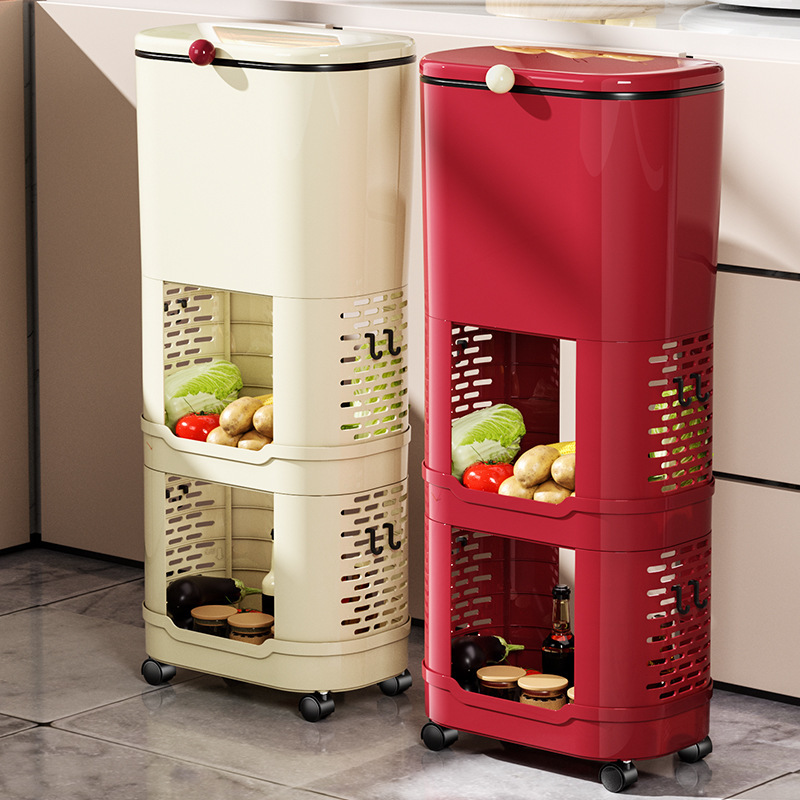 Kitchen Trash Can for Home Use, Tall Model, Double-Layer, No Need to Bend Over, Special 2026 New Model with Lid, Large Capacity, with Wheels, Movable