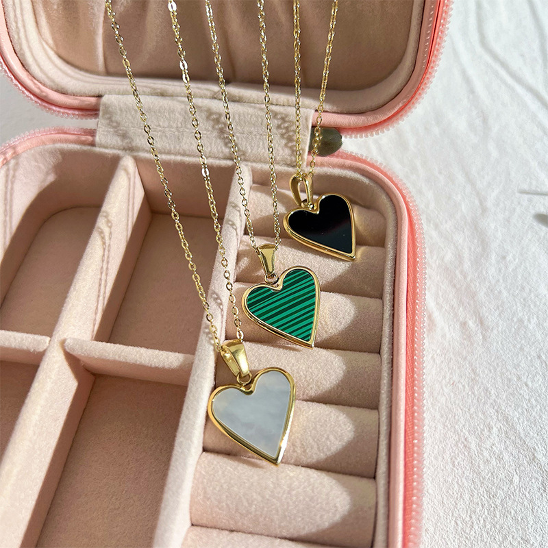 Real Gold Plated Plating Material 304 Stainless Steel Pendant Material PVD Coated Real Gold Plated 16K Gold White Gold Plated Gold Plating Heart 304 Stainless Steel Fashion Waterproof Non Tarnish 304 Stainless Steel Necklace