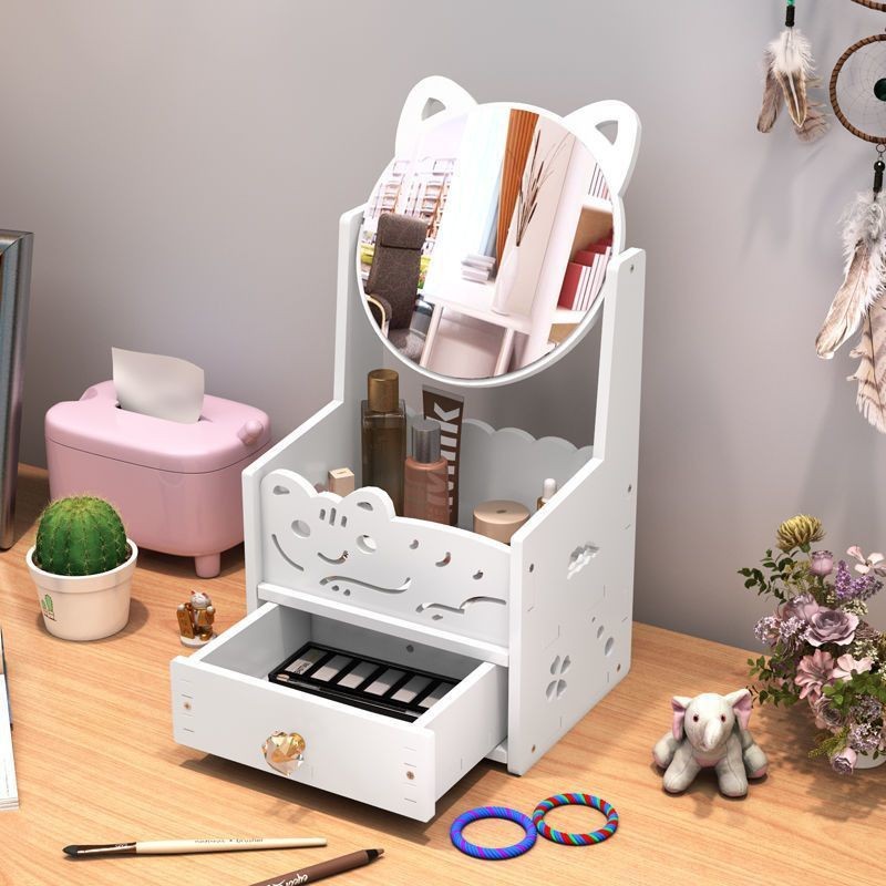 High-Looking Storage Makeup Mirror with Drawer Desktop Storage Box with Mirror Student Dormitory Multi-Layer Makeup Mirror