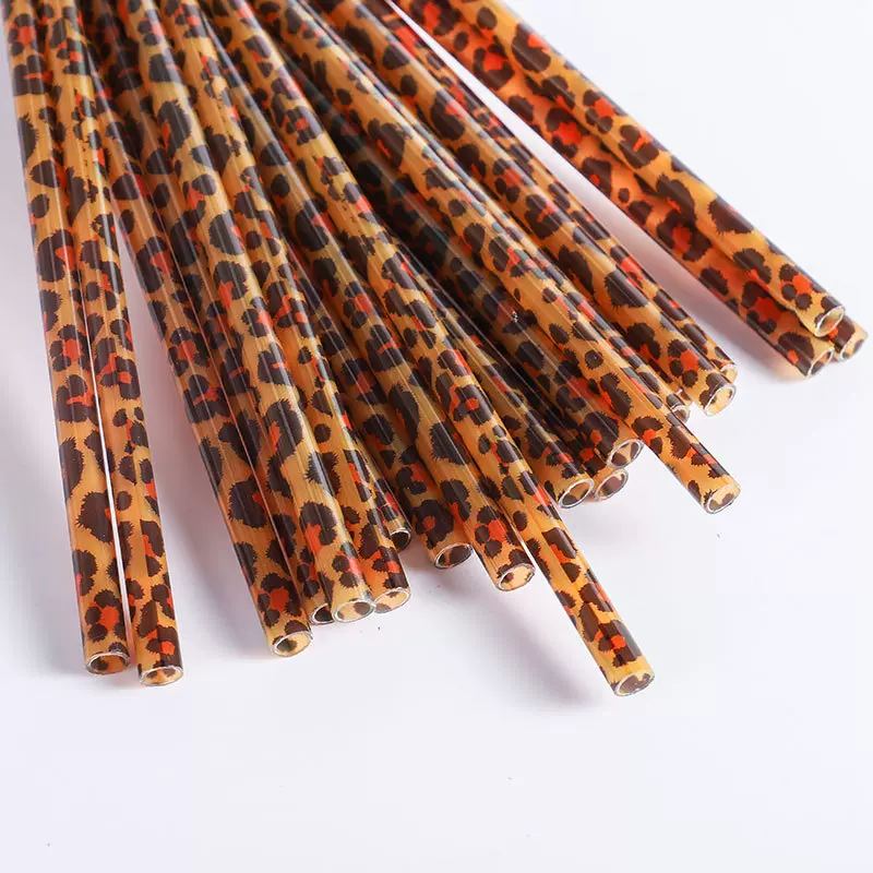 棕色豹纹PP印刷吸管可重复使用印花吸管跨境热卖热转印硬吸管