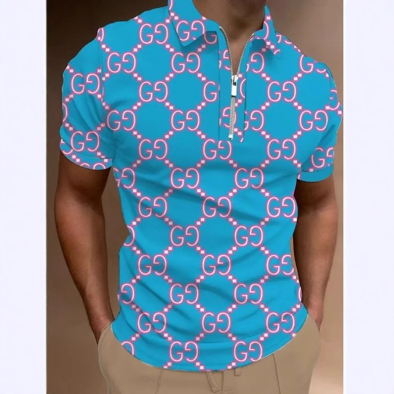Camisa POLO con cremallera de manga corta transpirable de malla suelta de vacaciones de verano para hombres 2024 venta caliente impresión digital 3D