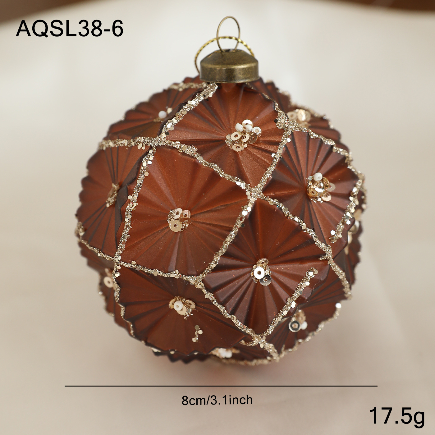 Nuevo producto 8CM bola de Navidad color café polvo oro polvo retro árbol de Navidad colgante bola decoración colgante diseño colgante