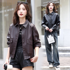 海宁皮夹克女短款秋新款休闲上衣气质通勤绵羊皮衣小个子百搭外套
