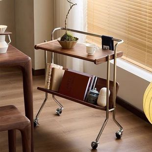 Second-Hand Movable Trolley Sofa Side Table Living Room Retro Solid Wood Coffee Table Magazine Bookshelf Bedside Storage Shelf