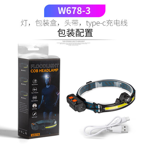 New multifunctional XPG+COB induction headlight Type-C rechargeable outdoor fishing work telescopic zoom headlight