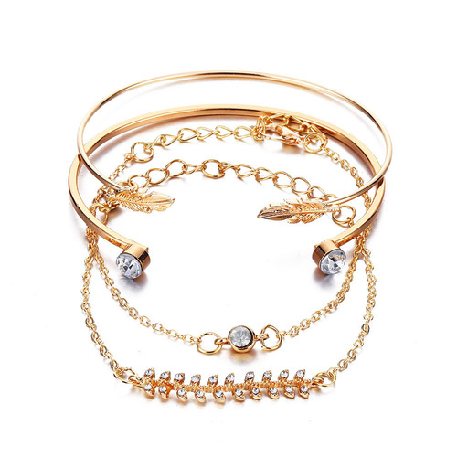Mushang Multi-layer Bracelet Set Leaf Bracelet Women's Four-piece Set European and American Retro Bracelet Combination Wholesale