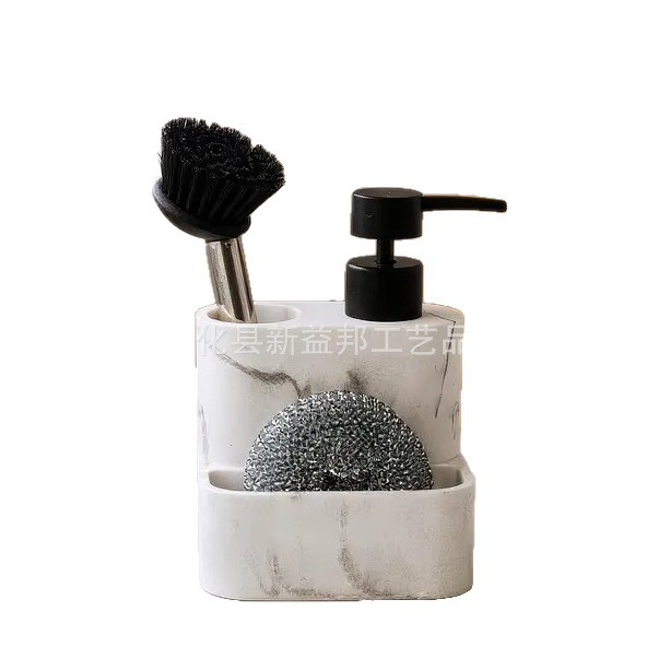 Exportación de resina de mármol imitación de botella de limpieza de cocina botella de embalaje de acero inoxidable mango de olla cepillo bola limpia