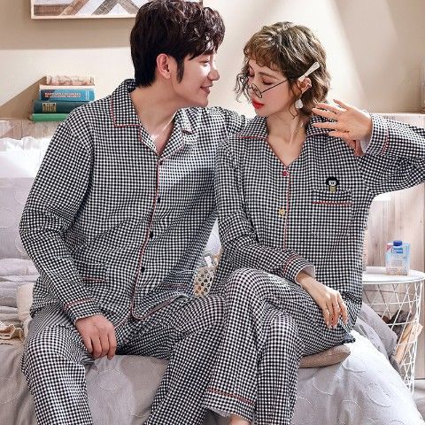 Más tamaño par pijamas manga larga 100% algodón de mediana edad y ancianos papá desgaste del hogar Primavera, otoño e invierno a cuadros desgaste del hogar