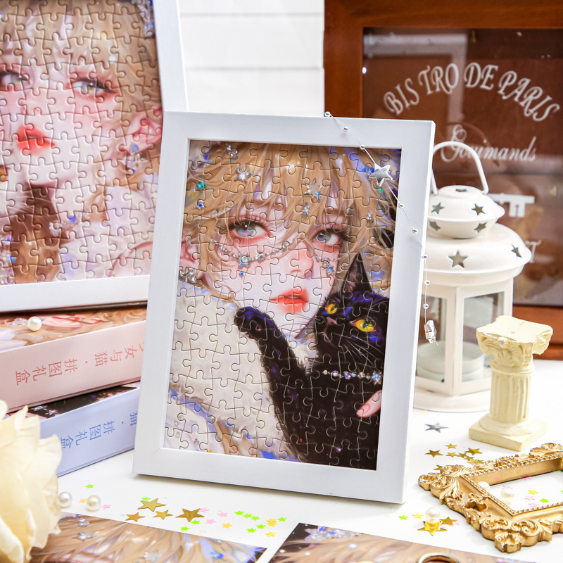 Mr. Paper Puzzle Caja de regalo Chica y gato Personajes de alto valor Estudiante romántico Diy Decoración de escritorio Adornos