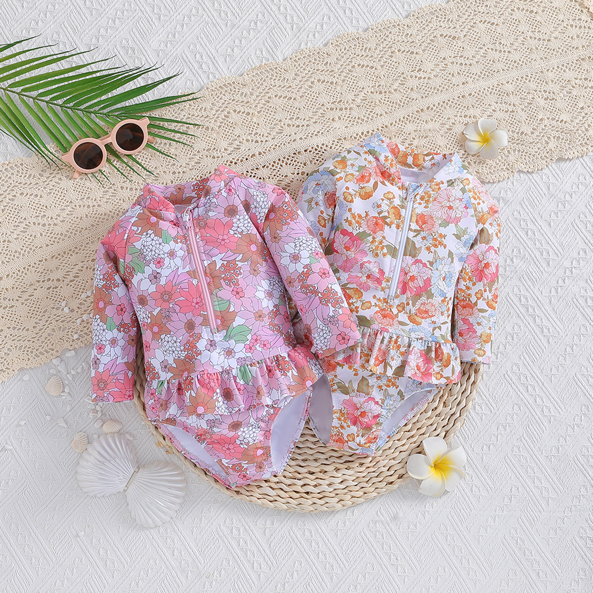 SAMGAMIBABY children's swimwear new girls long sleeved printed one piece swimsuit_voghion.com