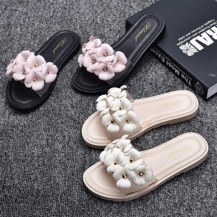 New Camellia Flat Heel Slippers Women's Summer Fashion Transparent Flower Women's Shoes Sandals Outer Wear