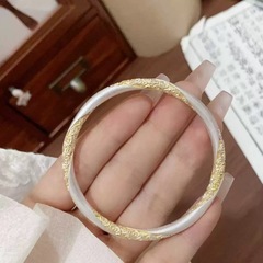 热卖祥云描色手镯錾刻描金古法足银999镯子实心闭口手饰直销批发