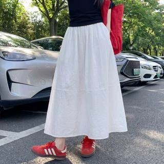 白色亚麻半身裙女夏季2026新款高腰a字长裙大码胖mm显瘦棉麻伞裙